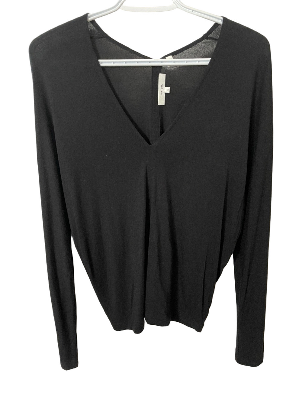 Vince Black V-Neck Long Sleeve 100% Modal Top Size XS